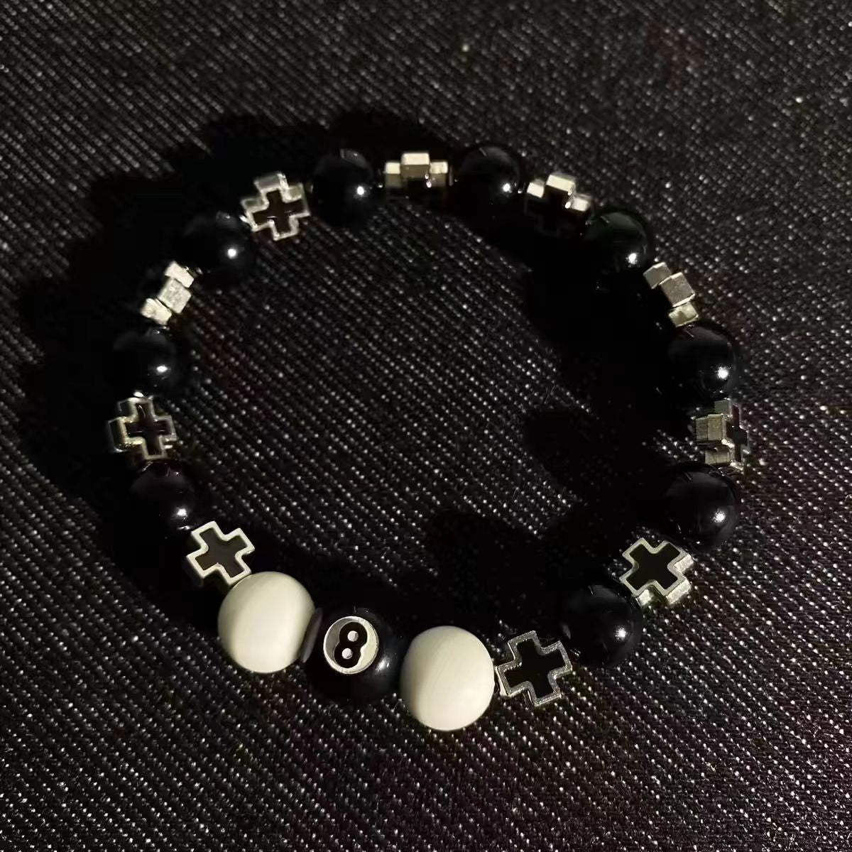 Wholesale Obsidian Cross Billiard Bracelet Beaded Bracelet